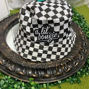 White/Black checkered kids Bucket Hat